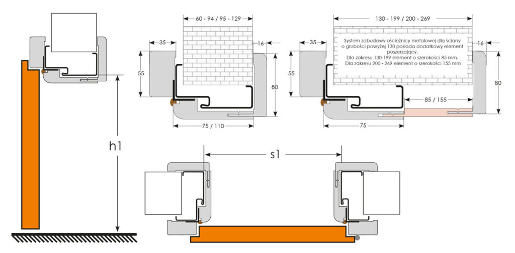 Rysunki wymiarowe - zabudowa do ościeżnicy metalowej